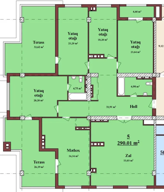 Satılır 5 otaqlı mənzil 280 m²
