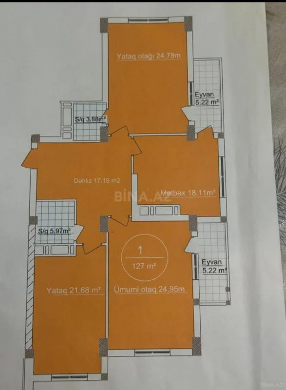 Satılır 3 otaqlı mənzil 127 m²