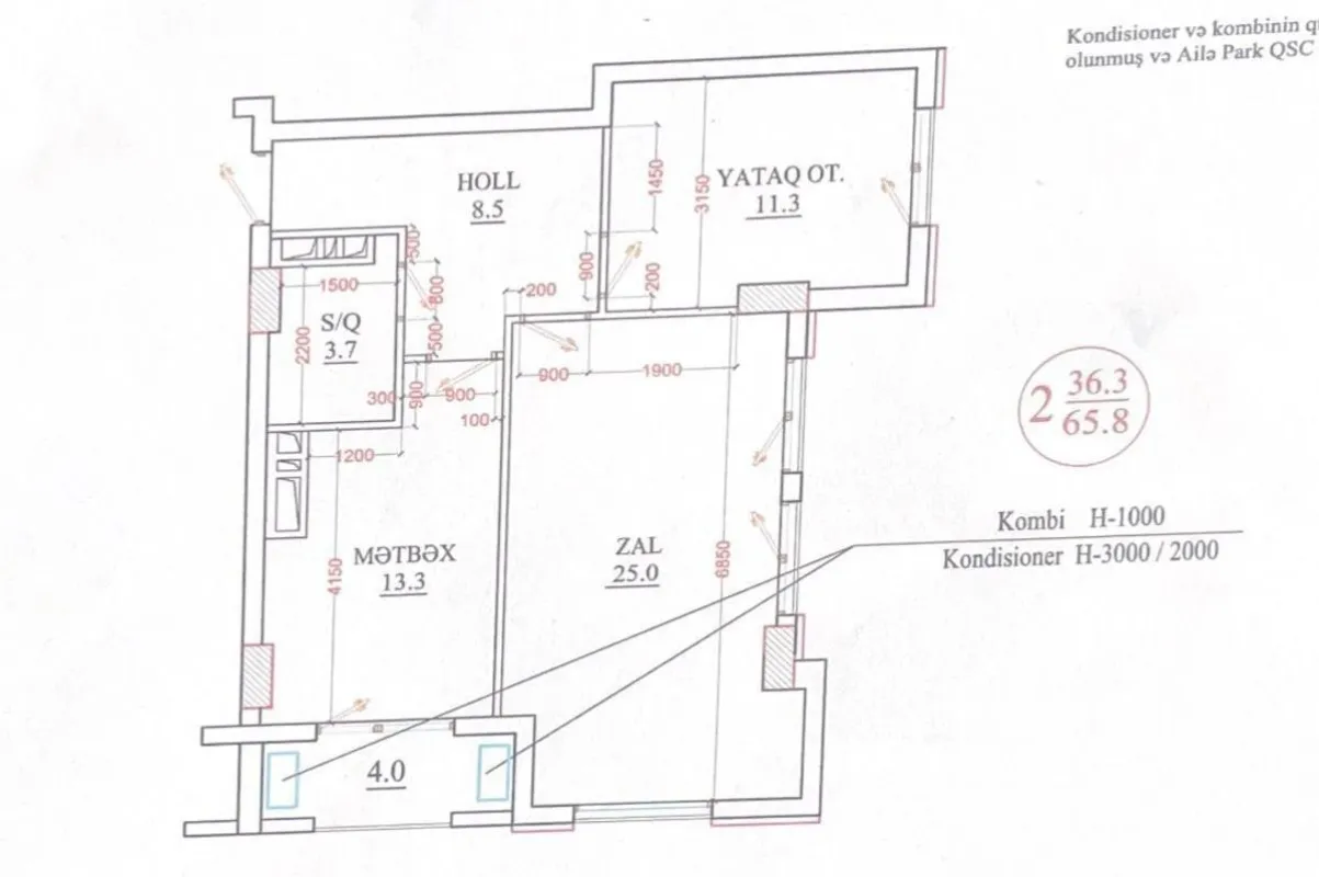 Satılır 2 otaqlı mənzil 66 m²