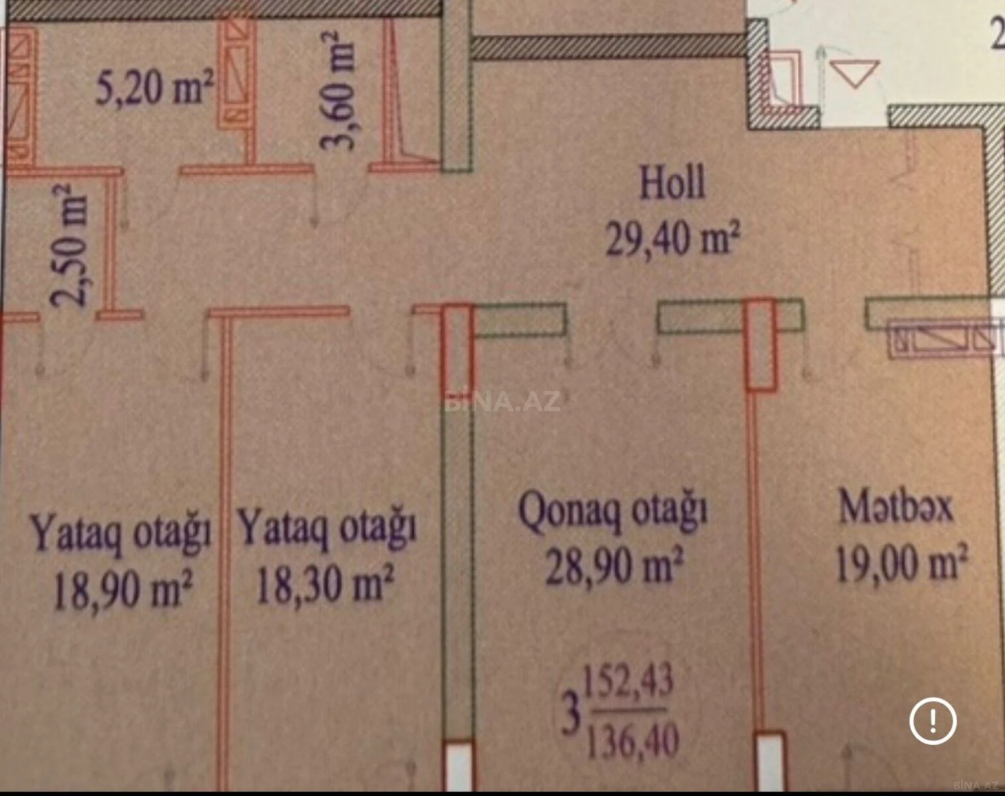 Satılır 3 otaqlı mənzil 152 m²