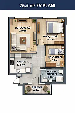 Satılır 2 otaqlı mənzil 76.5 m²