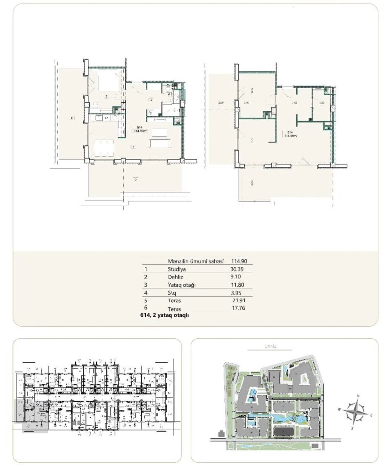Satılır 3 otaqlı mənzil 114.9 m²