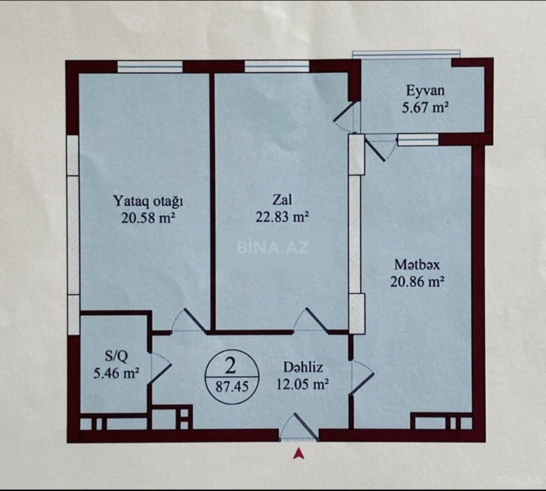 Satılır 2 otaqlı mənzil 88 m²