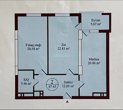 Satılır 2 otaqlı mənzil 88 m²