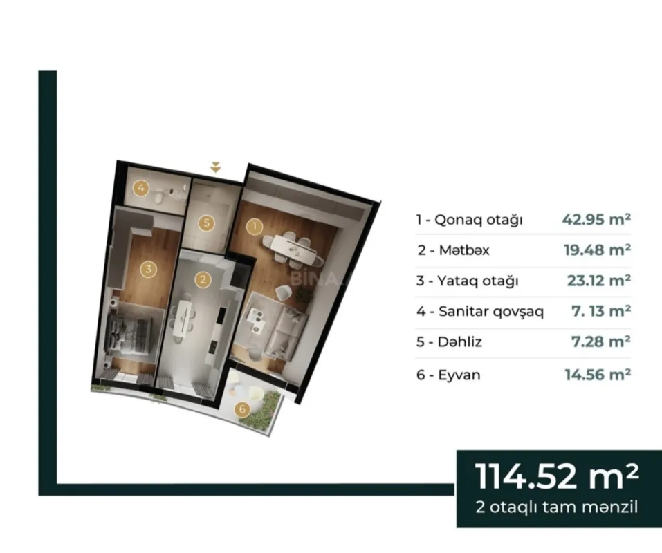 Satılır 3 otaqlı mənzil 114.5 m²