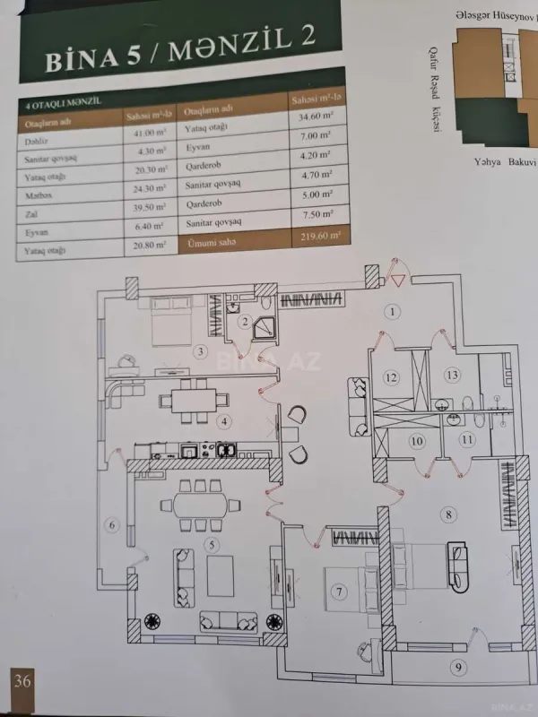 Satılır 4 otaqlı mənzil 219.6 m²