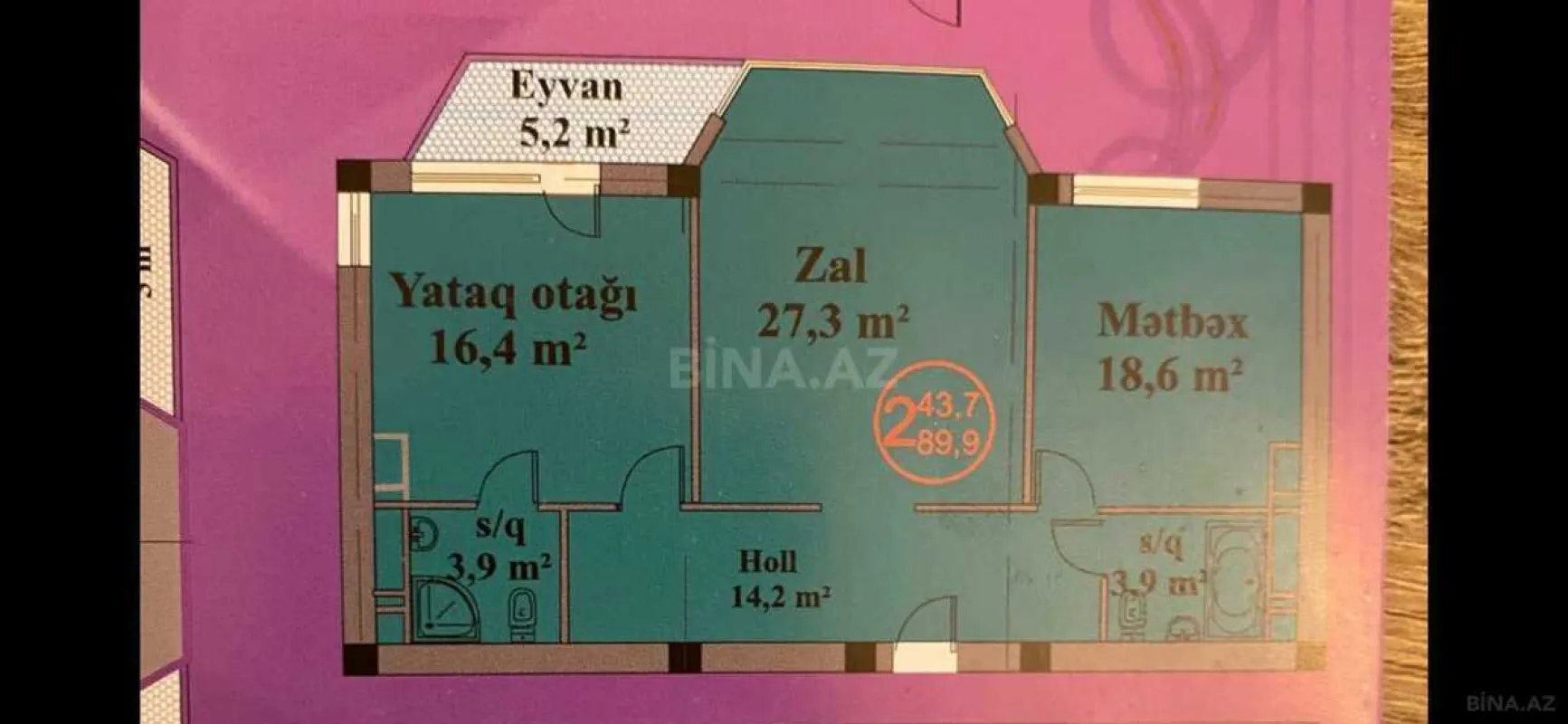 Satılır 2 otaqlı mənzil 90 m²