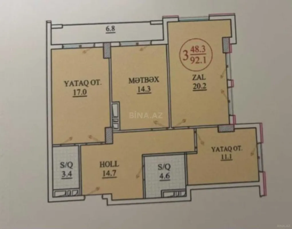 Satılır 3 otaqlı mənzil 105 m²