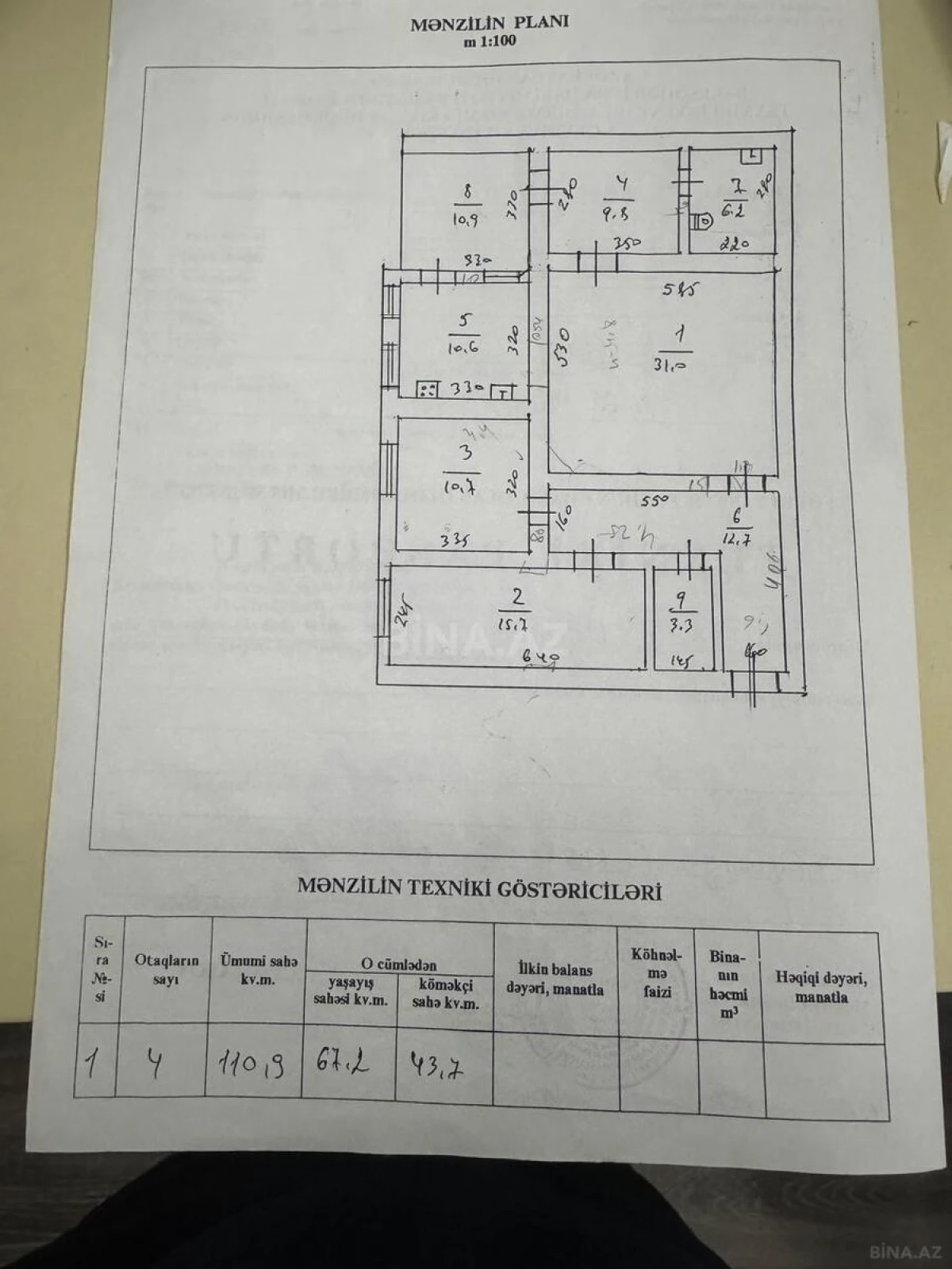 Satılır 4 otaqlı mənzil 111 m²
