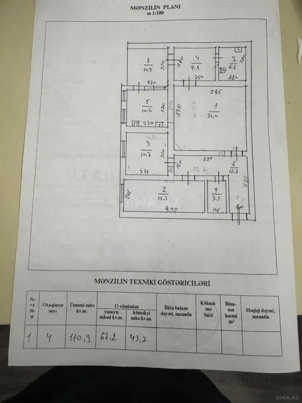 Satılır 4 otaqlı mənzil 111 m²