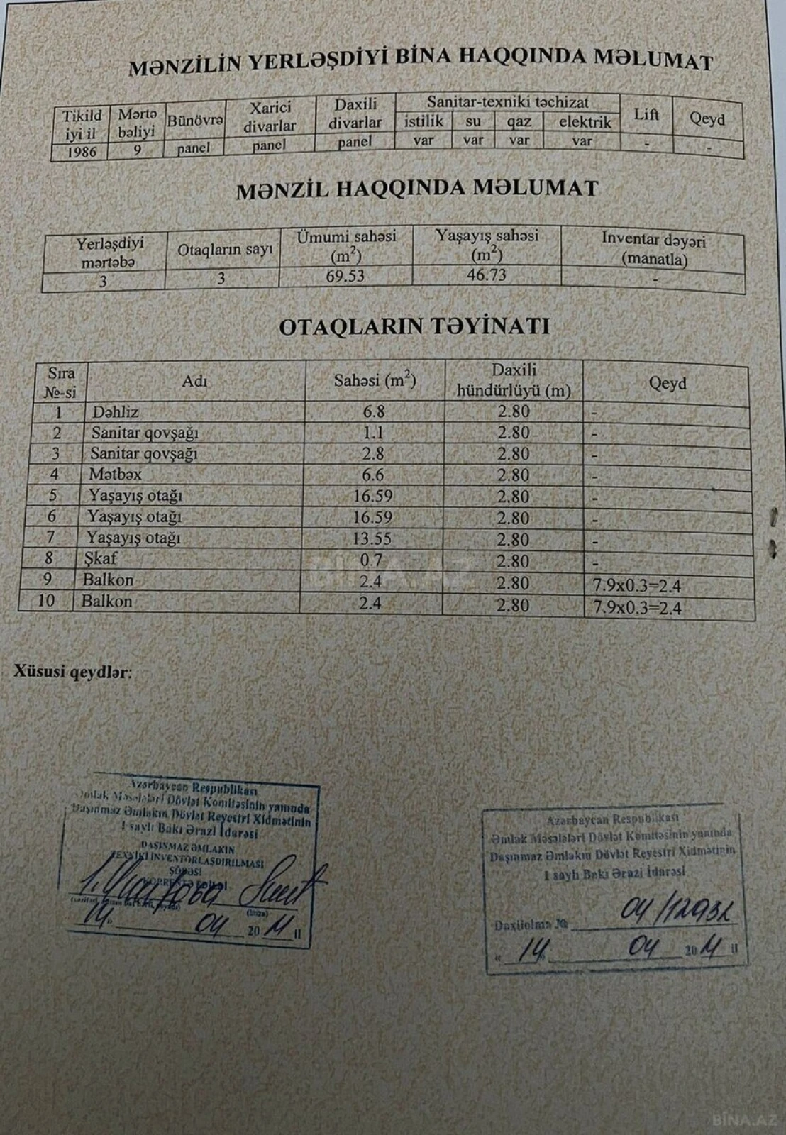 Satılır 3 otaqlı mənzil 70 m²