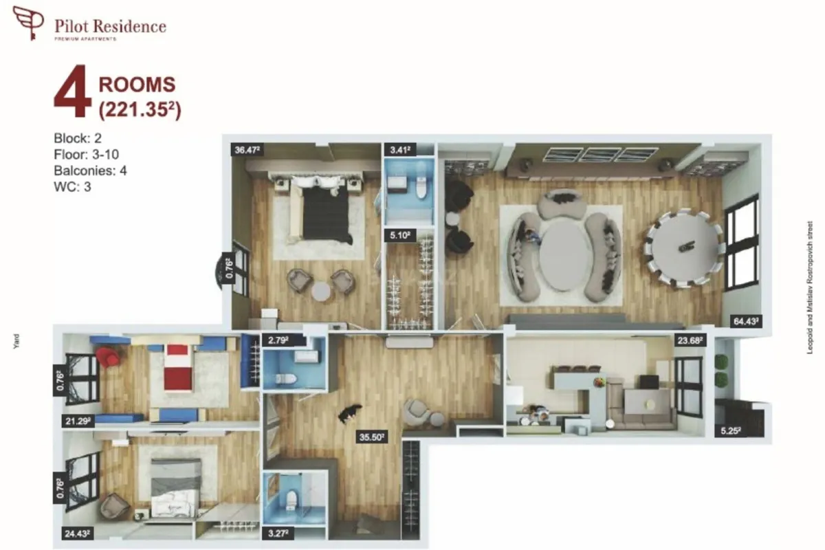 Satılır 4 otaqlı mənzil 221.4 m²