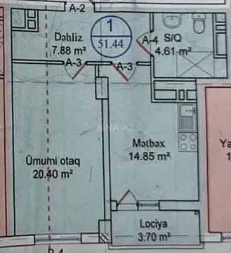 Satılır 2 otaqlı mənzil 51.4 m²