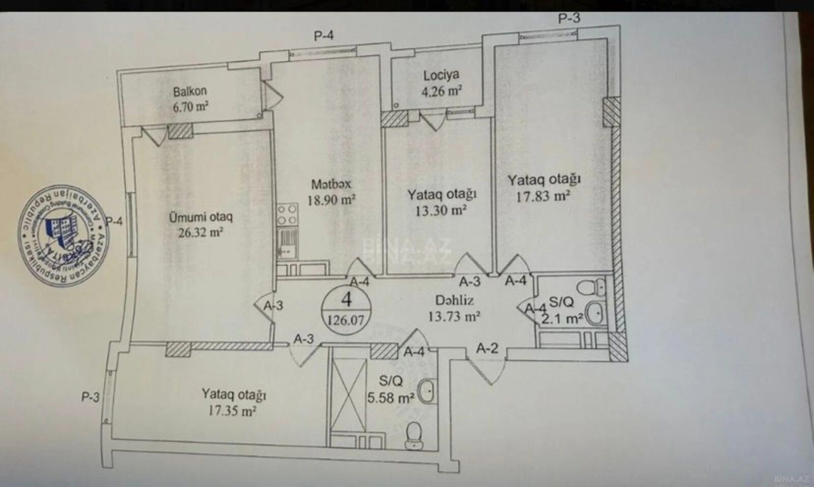 Satılır 3 otaqlı mənzil 126 m²