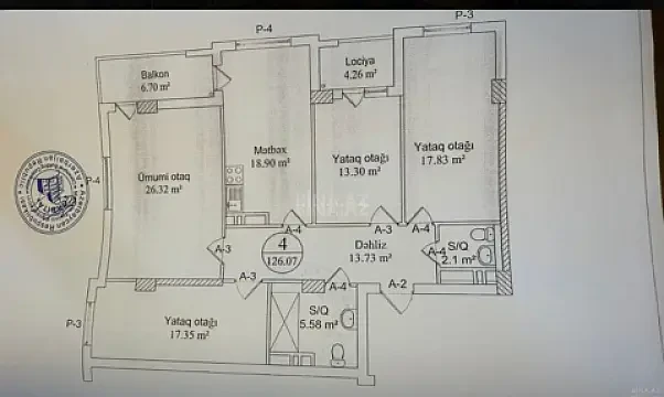 Satılır 3 otaqlı mənzil 126 m²