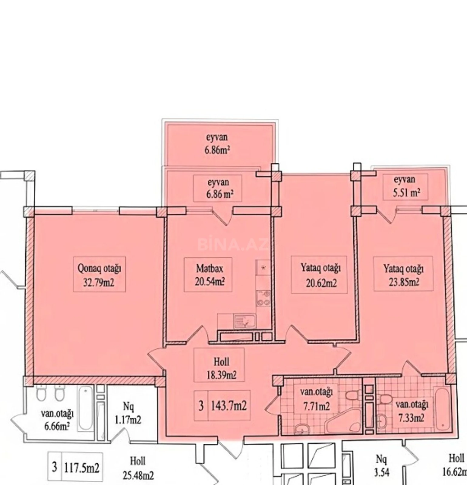 Satılır 3 otaqlı mənzil 144 m²