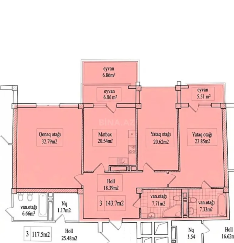 Satılır 3 otaqlı mənzil 144 m²