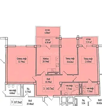 Satılır 3 otaqlı mənzil 144 m²