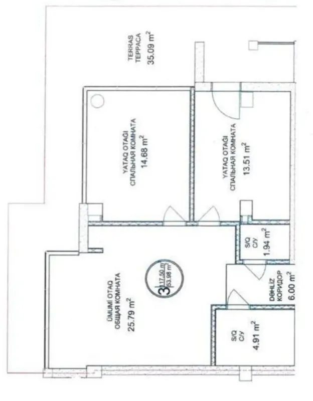Satılır 3 otaqlı mənzil 117 m²