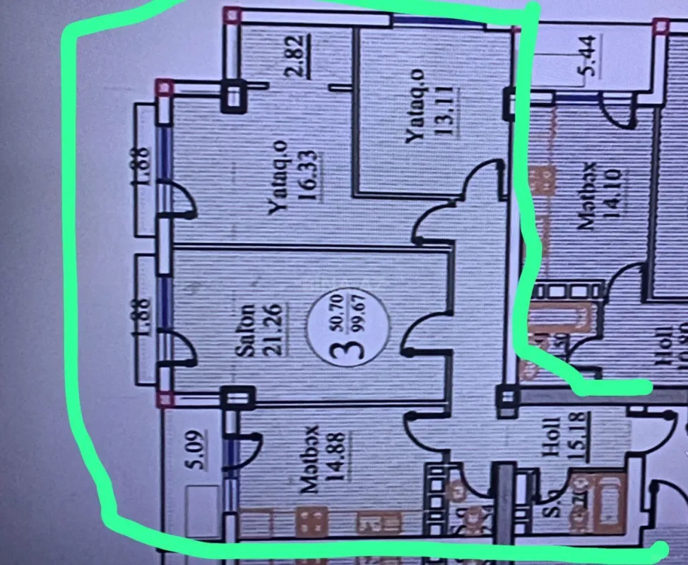 Satılır 3 otaqlı mənzil 100 m²