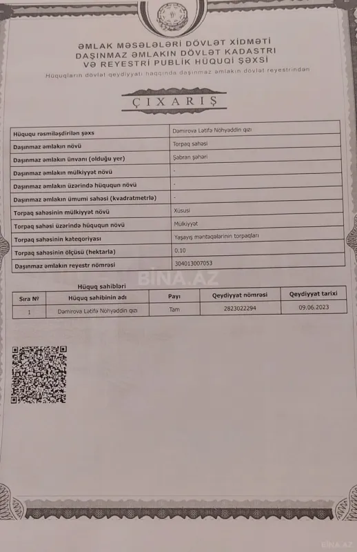 Satılır torpaq sahəsi 10 m²