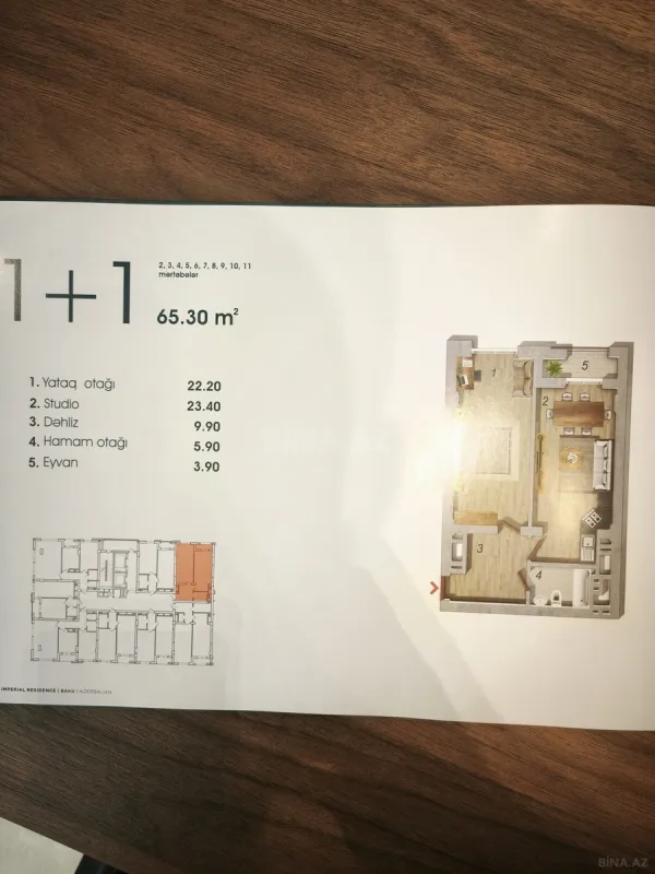 Satılır 2 otaqlı mənzil 65.3 m²