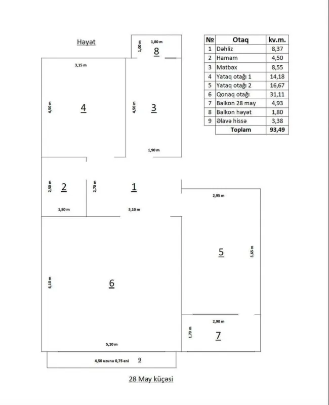 Satılır 3 otaqlı mənzil 96 m²