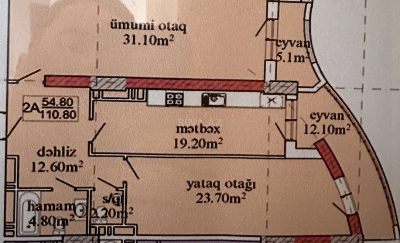 Satılır 2 otaqlı mənzil 111 m²