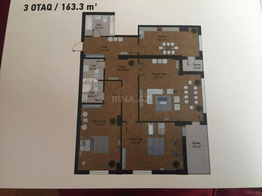 Satılır 3 otaqlı mənzil 163.3 m²
