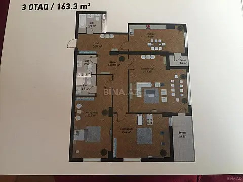 Satılır 3 otaqlı mənzil 163.3 m²