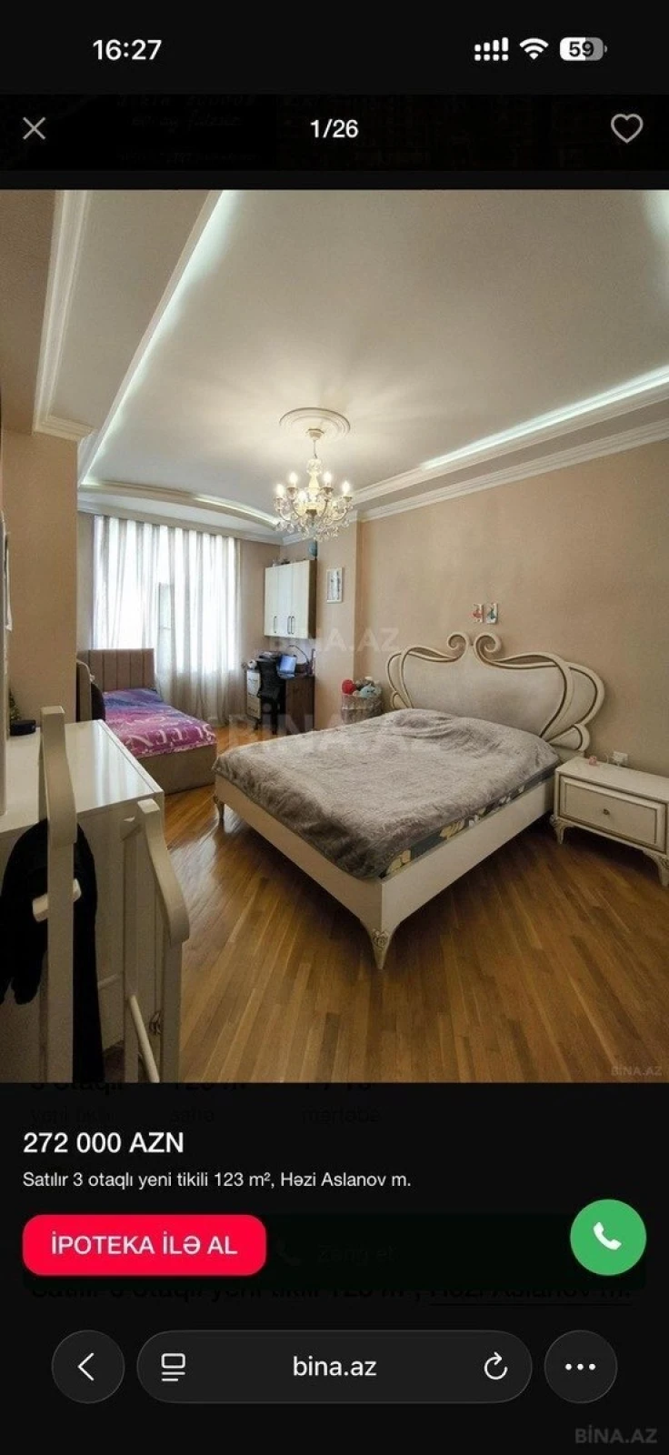 Satılır 3 otaqlı mənzil 123 m²