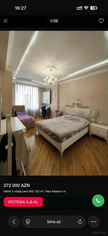 Satılır 3 otaqlı mənzil 123 m²
