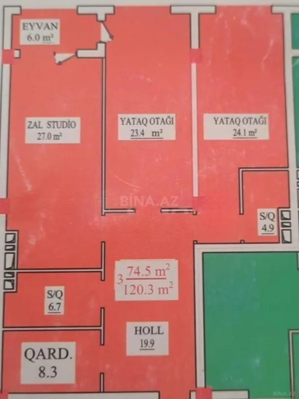 Satılır 3 otaqlı mənzil 120 m²