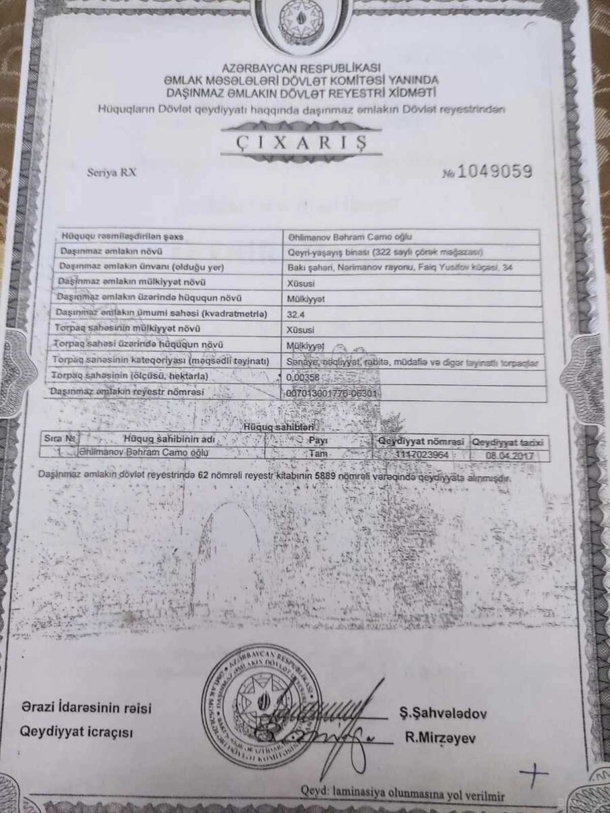 Satılır obyekt 38 m²