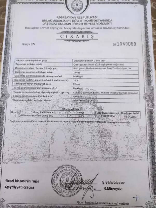 Satılır obyekt 38 m²