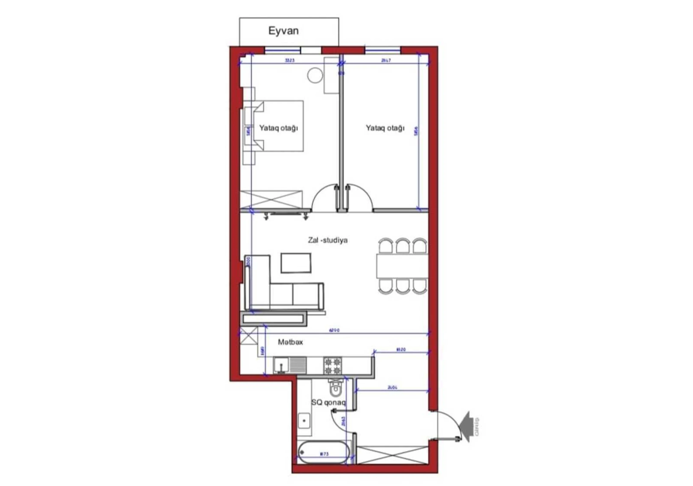Satılır 2 otaqlı mənzil 82 m²