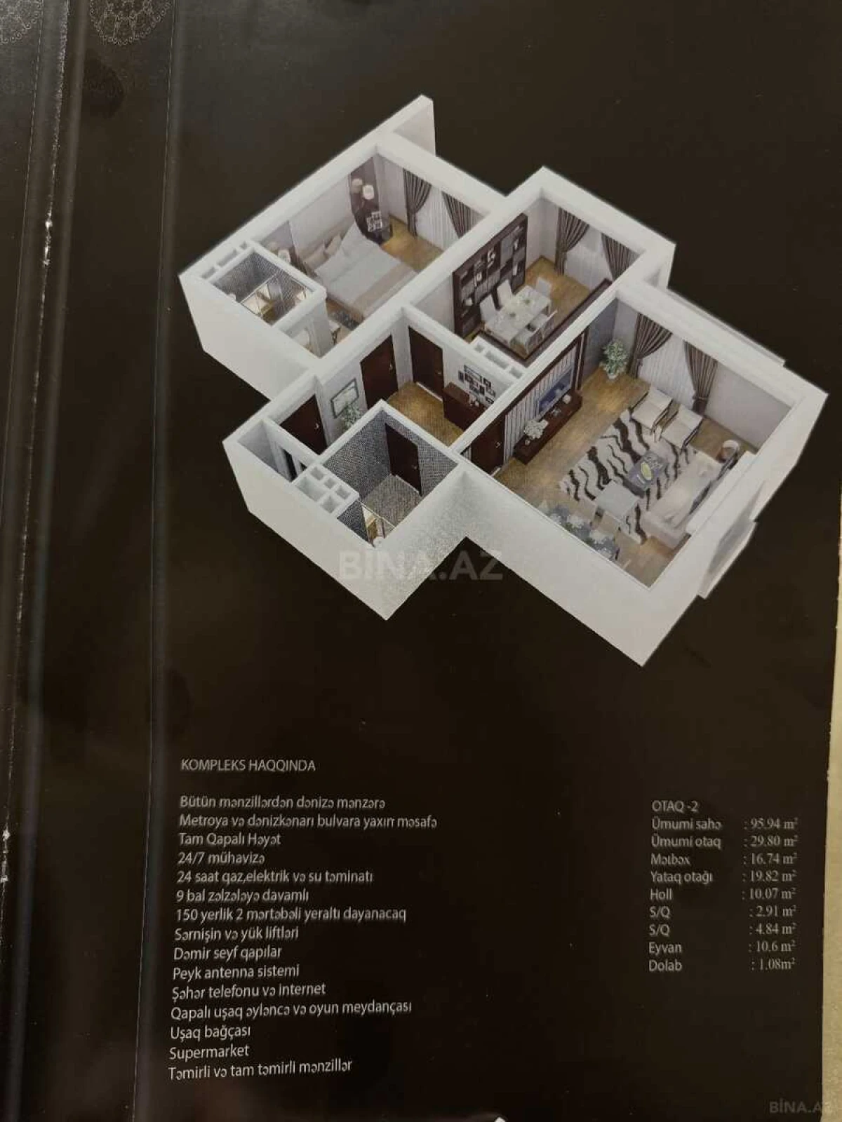 Satılır 2 otaqlı mənzil 100 m²