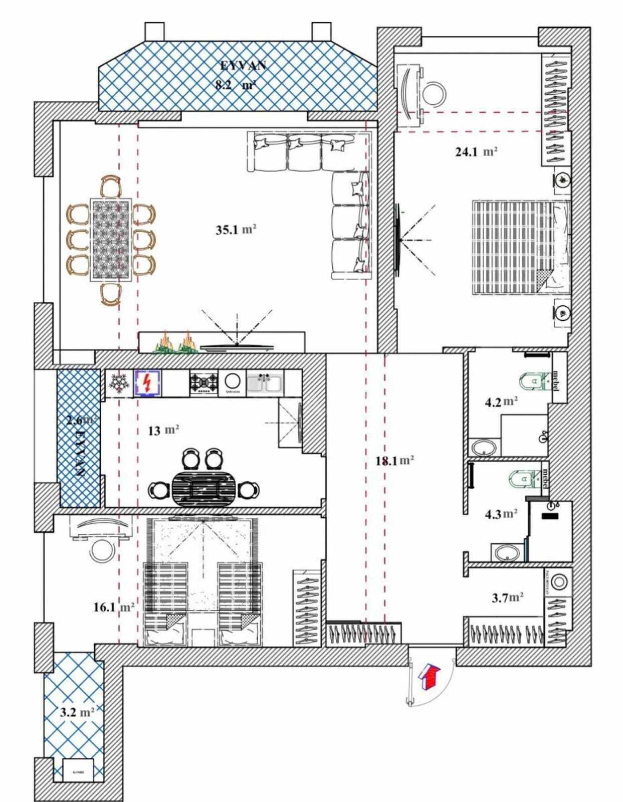 Satılır 3 otaqlı mənzil 133 m²