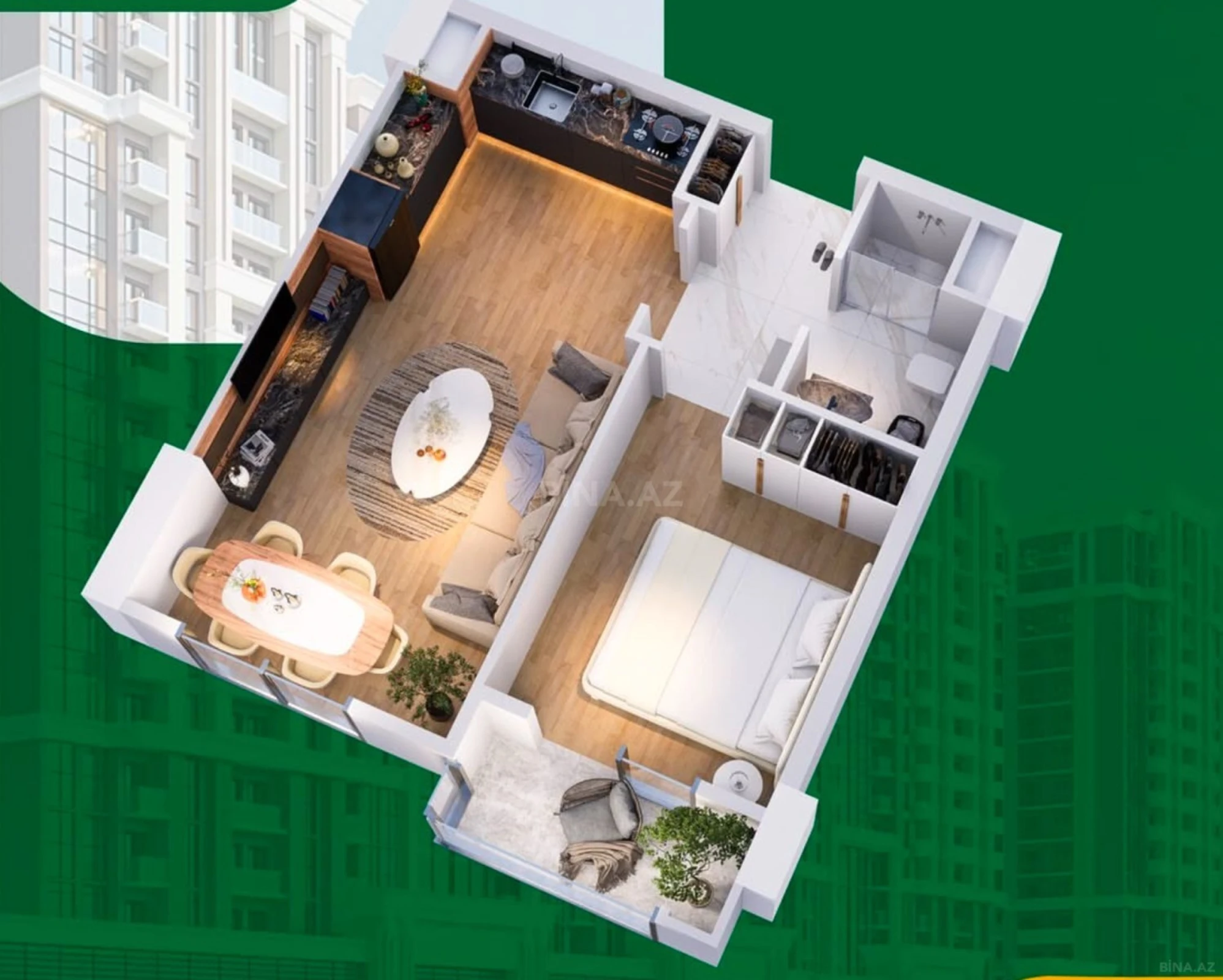 Satılır 2 otaqlı mənzil 49 m²