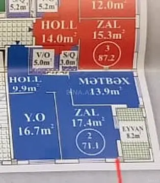 Satılır 2 otaqlı mənzil 72 m²