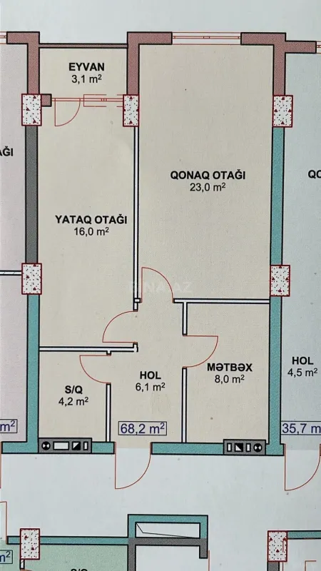 Satılır 2 otaqlı mənzil 68 m²