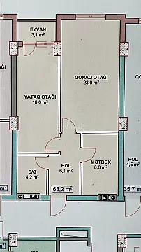 Satılır 2 otaqlı mənzil 68 m²