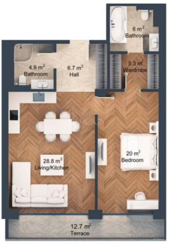 Satılır 2 otaqlı mənzil 100 m²