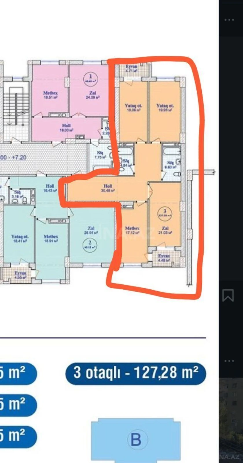 Satılır 3 otaqlı mənzil 127 m²