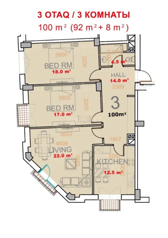 Satılır 3 otaqlı mənzil 100 m²