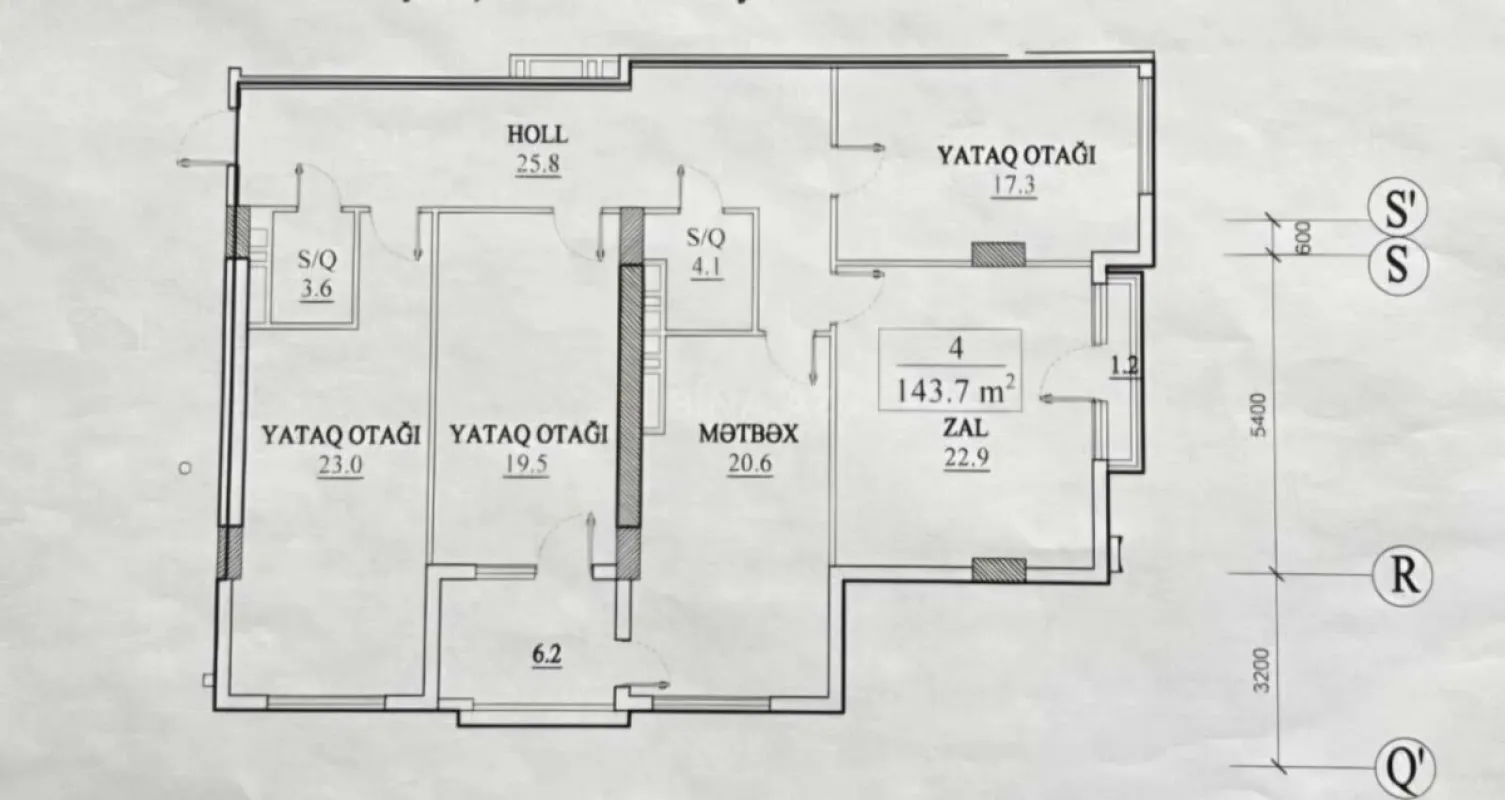 Satılır 4 otaqlı mənzil 144 m²
