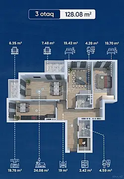 Satılır 3 otaqlı mənzil 128 m²