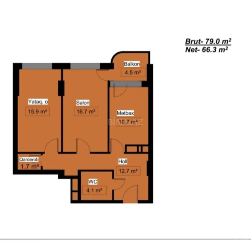 Satılır 2 otaqlı mənzil 79 m²