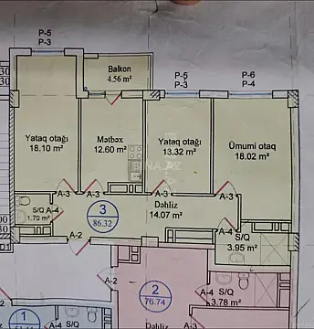 Satılır 3 otaqlı mənzil 86.3 m²
