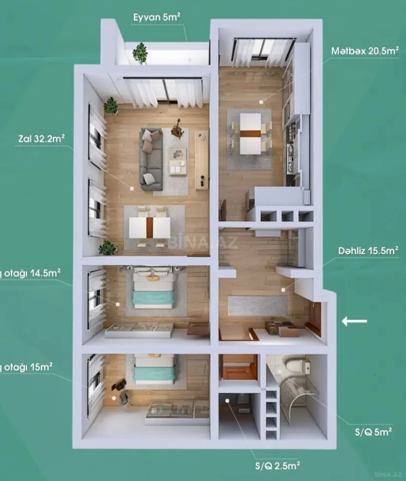 Satılır 3 otaqlı mənzil 110 m²